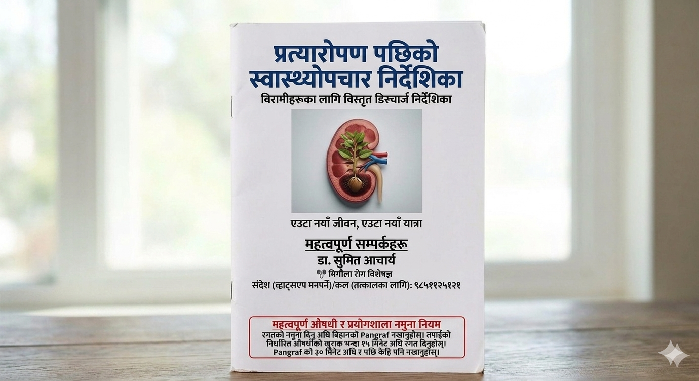 मिर्गौला प्रत्यारोपण पछिको हेरचाहका लागि बिरामी र परिवारलाई बुझ्न सजिलो हुने गरी नेपाली भाषामा तयार पारिएको निर्देशिका